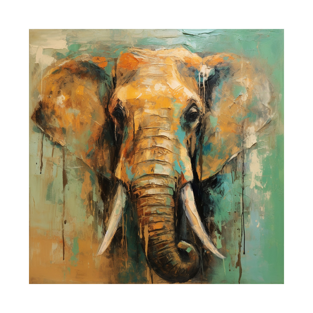 Textured Elephant Oil Painting on Canvas: Abstract Landscape Art (KT1358)