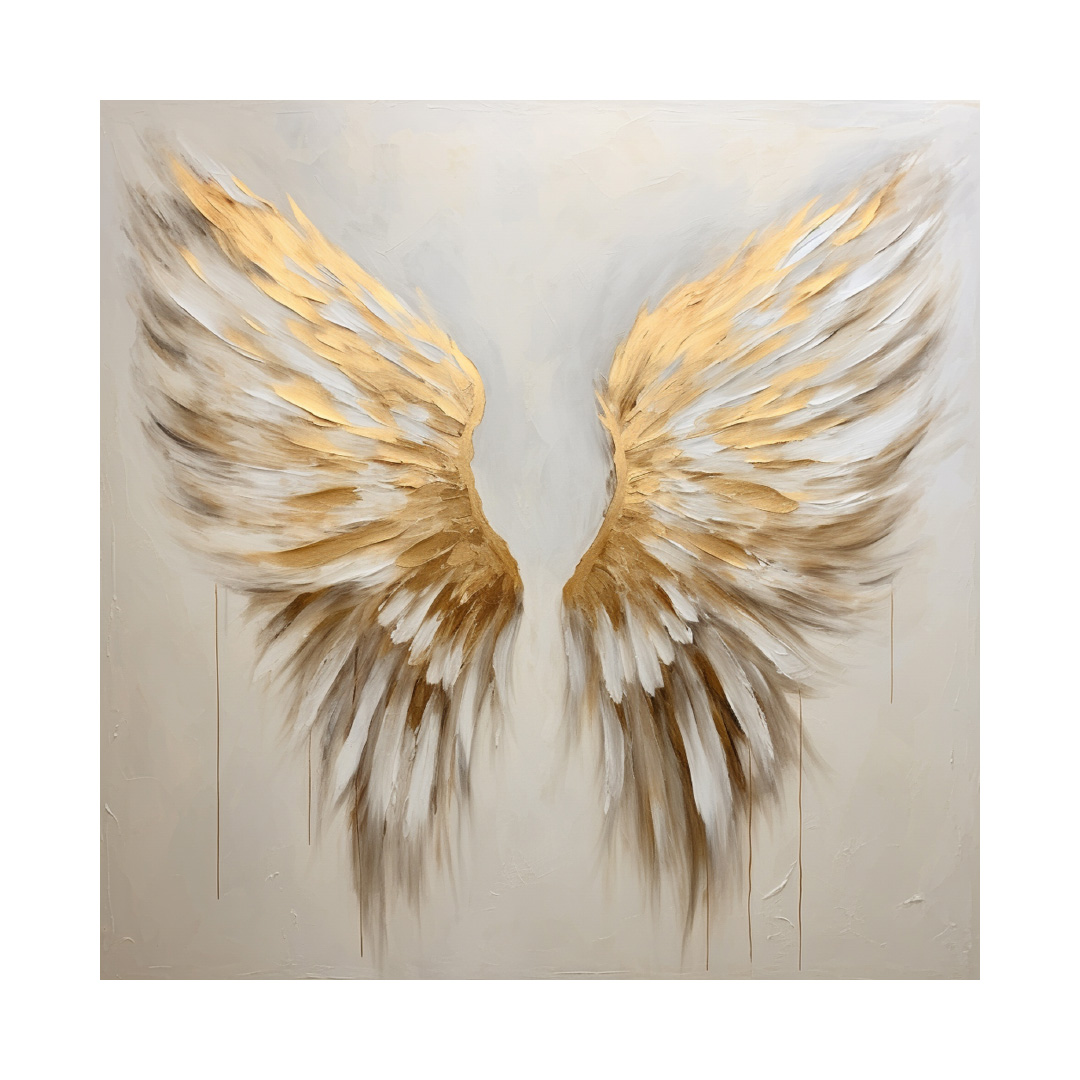 Gold Angel Wing Painting, Textured Abstract Oil, Large Canvas Wall Art (KT946)